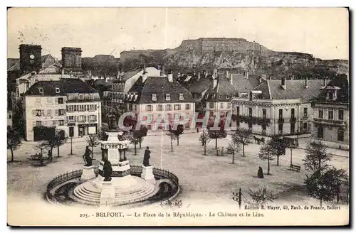 Ansichtskarte AK Belfort La Place de la Republique Le Chateau et le Lion