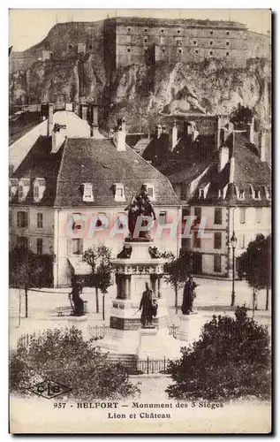 Cartes postales Belfort Monument des Sieges Lion et Chateau