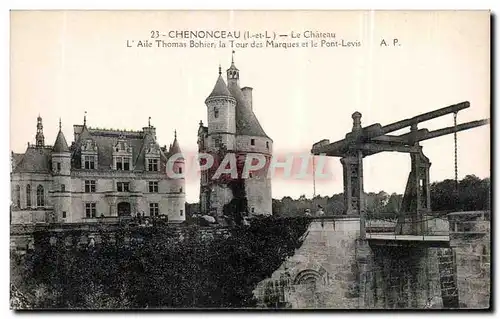 Cartes postales Chenonceaux Le Chateau L Aile Thomas Bohier La TOur des Marques et le Pont Levis