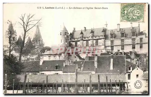 Cartes postales Loches Le chateau et I eglise Saint Ours