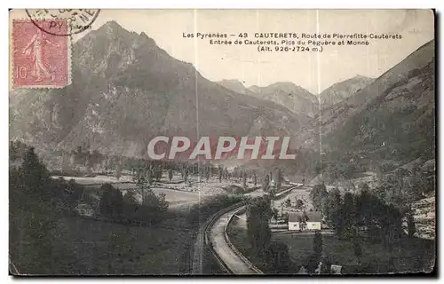 Cartes postales Cauterets Les Pyrenees Route de Pierrefitte Entree de Cauterets Pics du Peguere et Monne