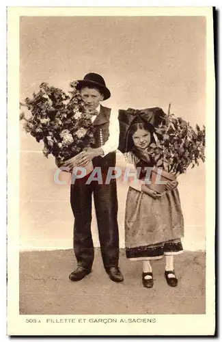 Ansichtskarte AK Fillette Et Garcon Alsaciens Folklore Costume