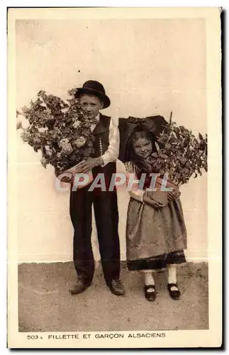 Ansichtskarte AK Fillette et Garcon Alsaciens Folklore Costume Alsace