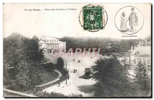 Ansichtskarte AK Le Mans Place des Jacobins et Theatre Costume sarthois Tramway Folklore