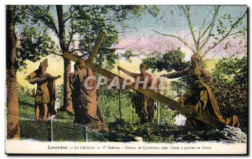 Ansichtskarte AK Lourdes La Calvaire V Station Simon le Cyrenoen aide Jesus a porter sa Croix