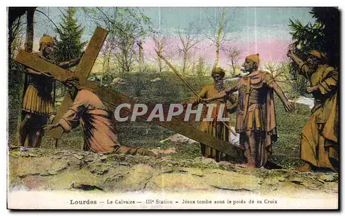Ansichtskarte AK Lourdes Le Calvair (III Station) Jesus tombe sous le poids de sa Croix