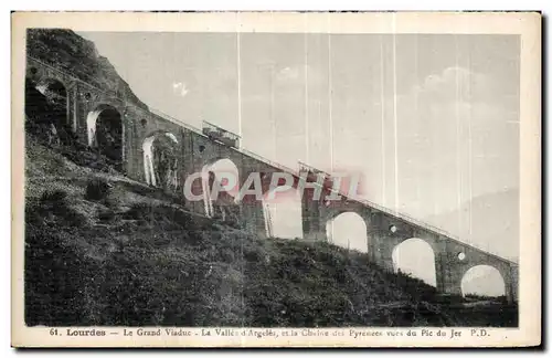 Ansichtskarte AK Lourdes Le Grand Viaduc La Vallee d Argeles et la Chaine des Pyrenees vues du Pic du Jer