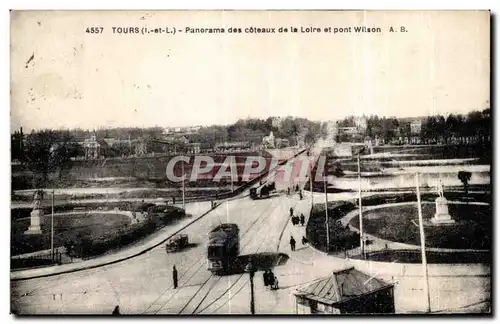 Ansichtskarte AK Tours Panorama des Coteaux de la Loire et Pont Wilson Tramway