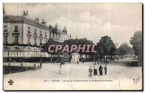 Cartes postales Tours L Avenue de Grammont et la Statue de Balzac