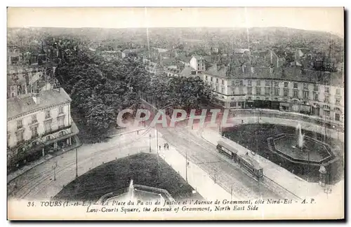 Cartes postales Tours La Place du Palais de Justice et l Avenue de Grammont Cote Nord