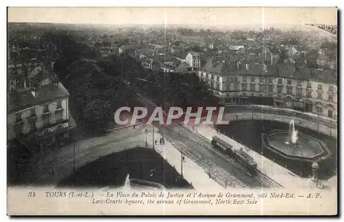 Cartes postales Tours La Place du Palais du Justice et l Avenue de Grammont cote Nord Est Law Courts Square Ibe