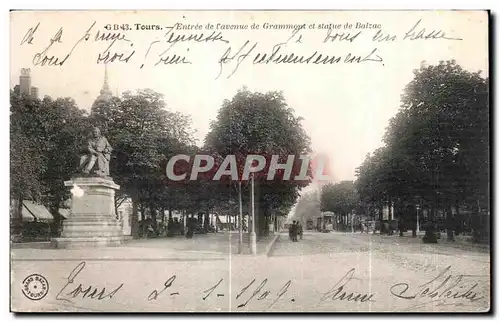 Ansichtskarte AK Tours Entree de I avenue de Grammont et statue de Balac