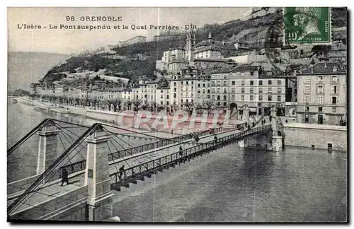 Cartes postales Grenoble L Isere Le Pont suspendu et le Quai Perriere