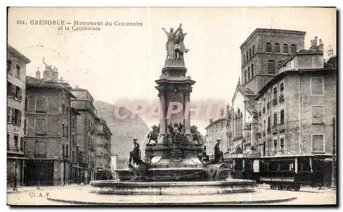 Cartes postales Grenoble Monument du Centenaire et la Cathedrale Tramway