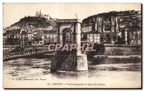 Cartes postales Vienne Pont suspendu et Quai du Rhone