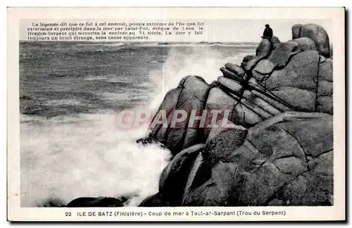 Cartes postales Ile de Batz finistere Coup de mer a Tout ar Sarpant Trou du serpent