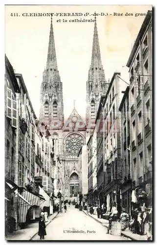 Cartes postales Clermont Ferrand Rue des gras et la cathedrale