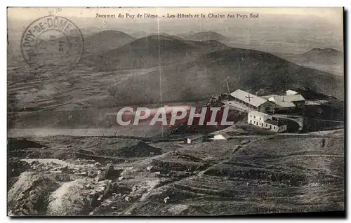 Cartes postales Sommet du Puy de Dome Les Hotels et la Chaine des Puys Sud