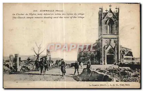 Cartes postales Sommeille (Meuse) Le Clocher de I Eglise reste debout au milieu des ruines du village The Church