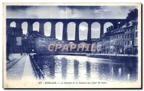 Ansichtskarte AK Morlaix Le Bassin a flot et le Viaduc au clair de lune