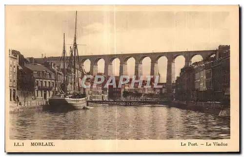 Ansichtskarte AK Morlaix Le Port et le Viaduc Bateau Voilier