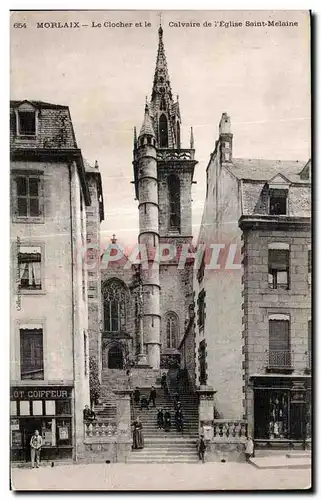 Cartes postales Morlaix Le clocher et le calvaire de l Eglise Saint Melaine