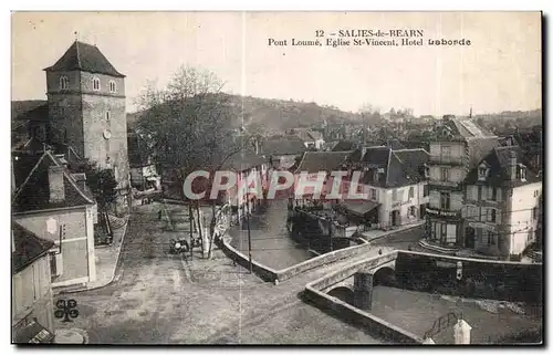 Cartes postales Salies de Bearn Pont Loume Eglise St Vincent Hotel Laborde