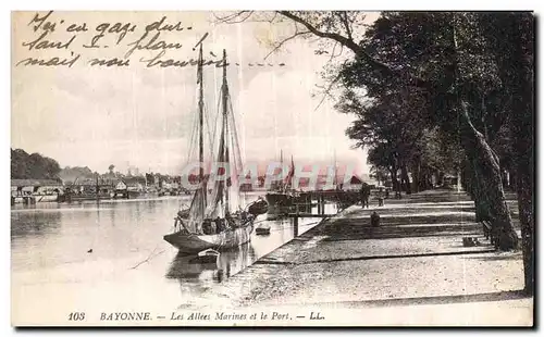 Cartes postales Bayonne Les Alles Marines et le Port Bateau