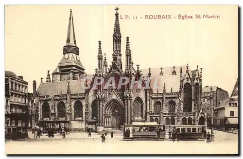 Cartes postales Roubaix Eglise St martin Tramway