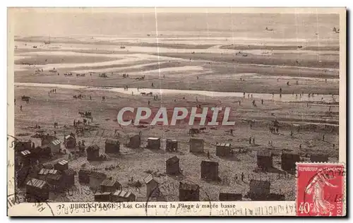 Cartes postales Berck Plage Les Cabines sur la Plage a maree basse