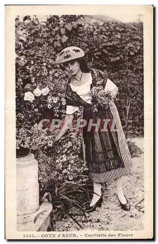 Ansichtskarte AK Cote d Azur Cueillette des Fleurs Folklore Costume