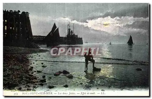 Cartes postales Boulogne Sur Mer Les deux Jetees Effet de nuit