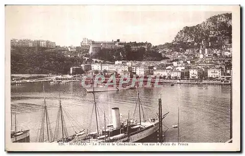 Cartes postales Monaco Le Port et la Condamine Vue sur le Plais du Prince Bateau