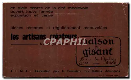 Carte de visite Maison du Gisant Rue de l horloge Dinan