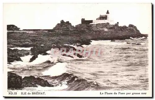 Cartes postales Ile de Brehat Le Phare du Paon par grosse mer