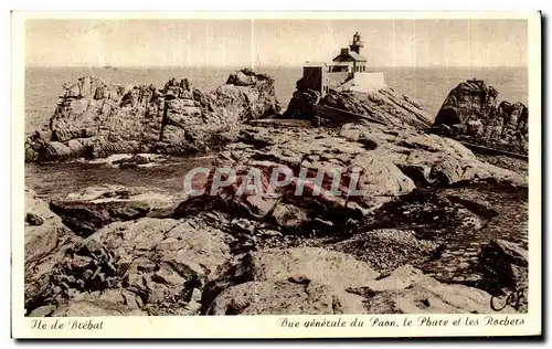 Cartes postales Ile de Brebat Vue generale du Paon Le Phare et les Rochers