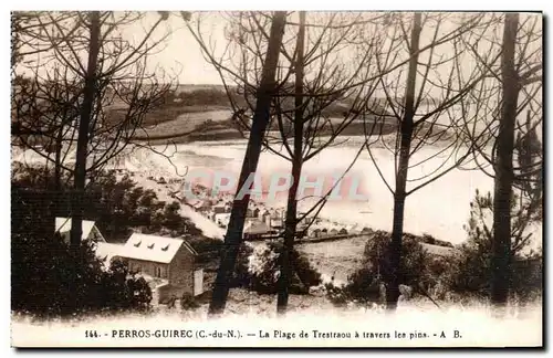 Cartes postales Perros Guirec La Plage de Trestraou a travers les pins