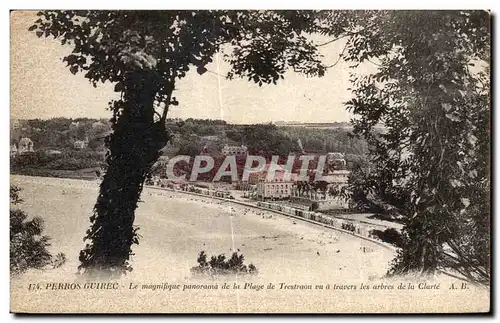 Cartes postales Perros Guirec Le magnifique panorama de la Plage de Trestraon vu a travers les arbres de la Clar