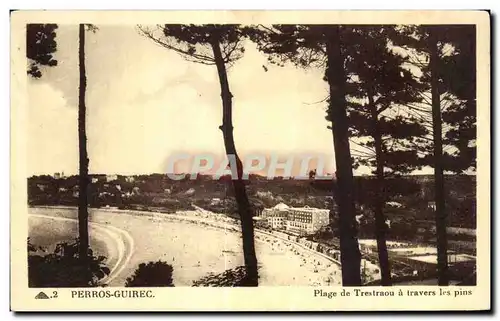 Cartes postales Perros Guirec Plage de Trestraou a travers les pins