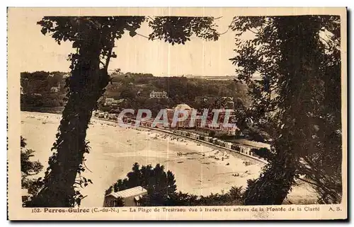 Cartes postales Perros Guirec La Plage de Trestraou Vue les arbres de la Montee de la Clarte