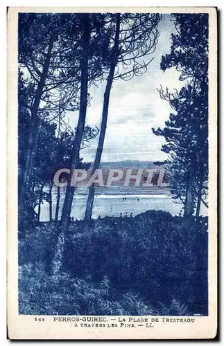 Cartes postales Perros Guirec La Plage De Trestraou A Travers Les Pins