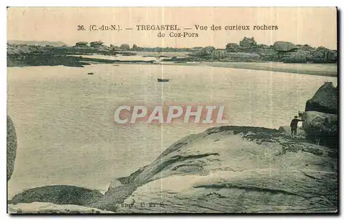 Cartes postales Tregastel Vue des curieux rochers de Coz Pors