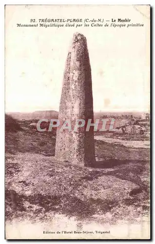 Ansichtskarte AK Tregastel Plage Le Menhir Monument Megalithique eleve par les Celtes de I epoque primitive