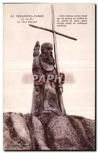 Cartes postales Tregastel Plage Le Pere Eternel Cette enorme Statue situee aur un groupe de rochers de 15 metere