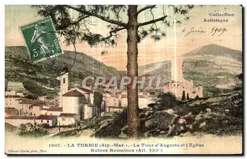 Cartes postales La Turbie La Tour d Auguste et l eglise Ruines romaines