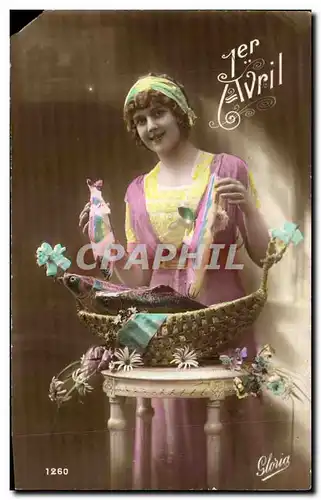 Cartes postales 1er Avril Fantaisie Femme Paques Easter