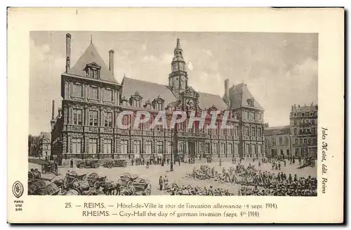 Cartes postales Reims Hotel de Ville le jour de l invasion allemande Rheims City Hall the day of german invasion