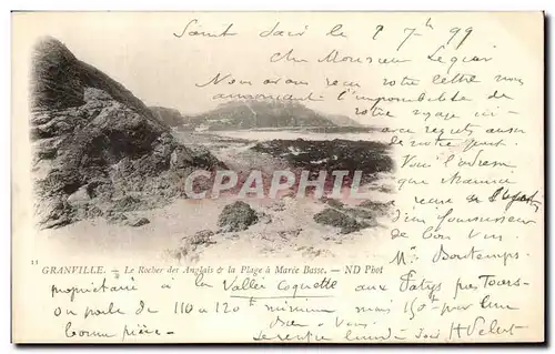 Cartes postales Granville Le Rocher des Anglais la Plage a Maree Basse Carte precuruseur (1899)