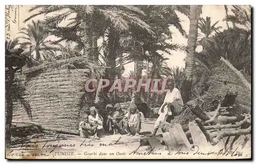 Ansichtskarte AK Tunisie Tunis Gourbi dans un Oasis Enfants Folklore Costume