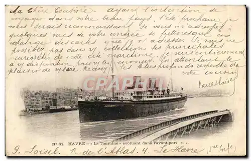 Cartes postales Le Havre La Touraine evoluant dans I avant port Bateau Paquebot